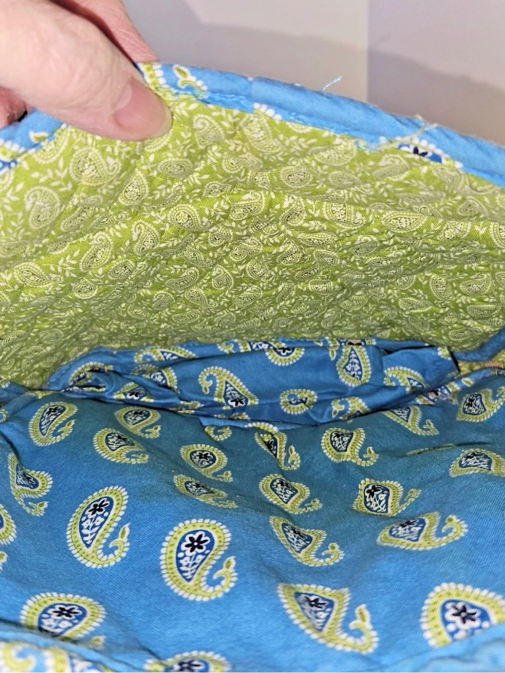Vera Bradley Blue Paisley Quilted Cotton Crossbody with Yellow Accents
